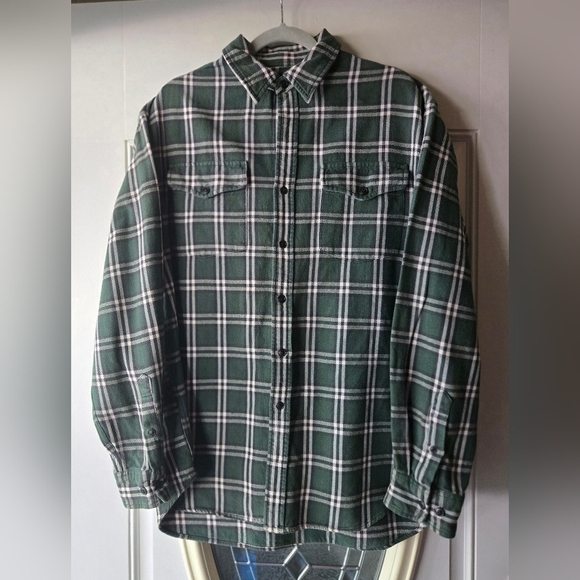 GAP Forest Plaid Flannel Cotton Mens Shirt Large - Picture 1 of 4